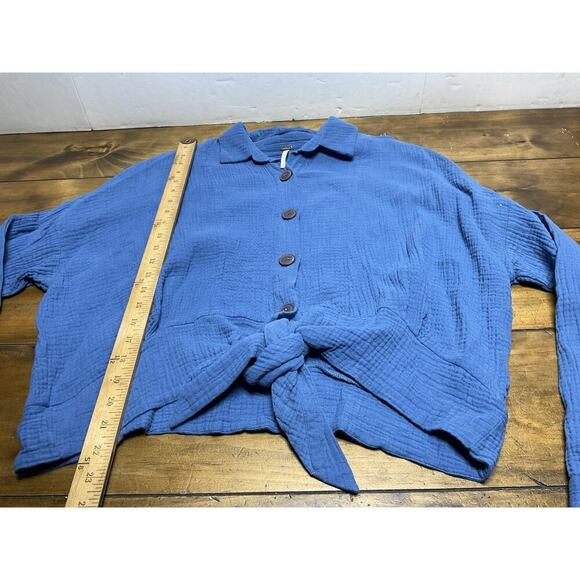 Free People Sunstreaks Tie Front Button Down Blouse Blue Size Large - Picture 6 of 9